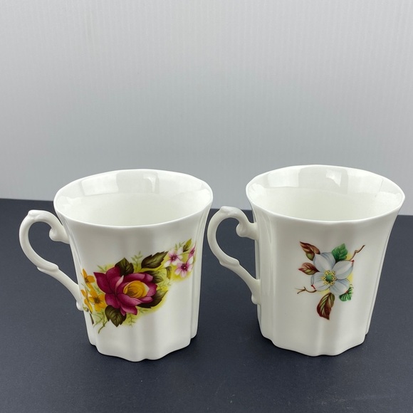 Royal Grafton Fine Bone China Tea Mugs Floral with Ridged Sides Set of 4 - Picture 4 of 10